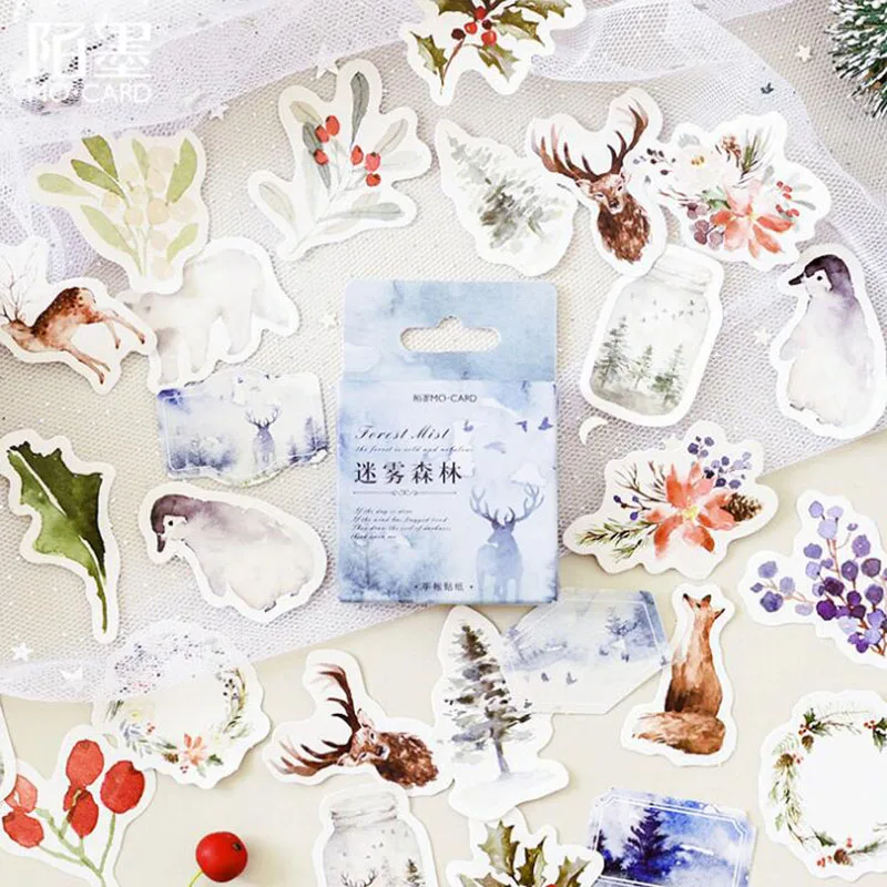 

46pcs / Box Fog Forest Sticker Green Plant Kawaii Animal Decoration Sealing Paste Scrapbook Diary DIY Learning Office Stationery
