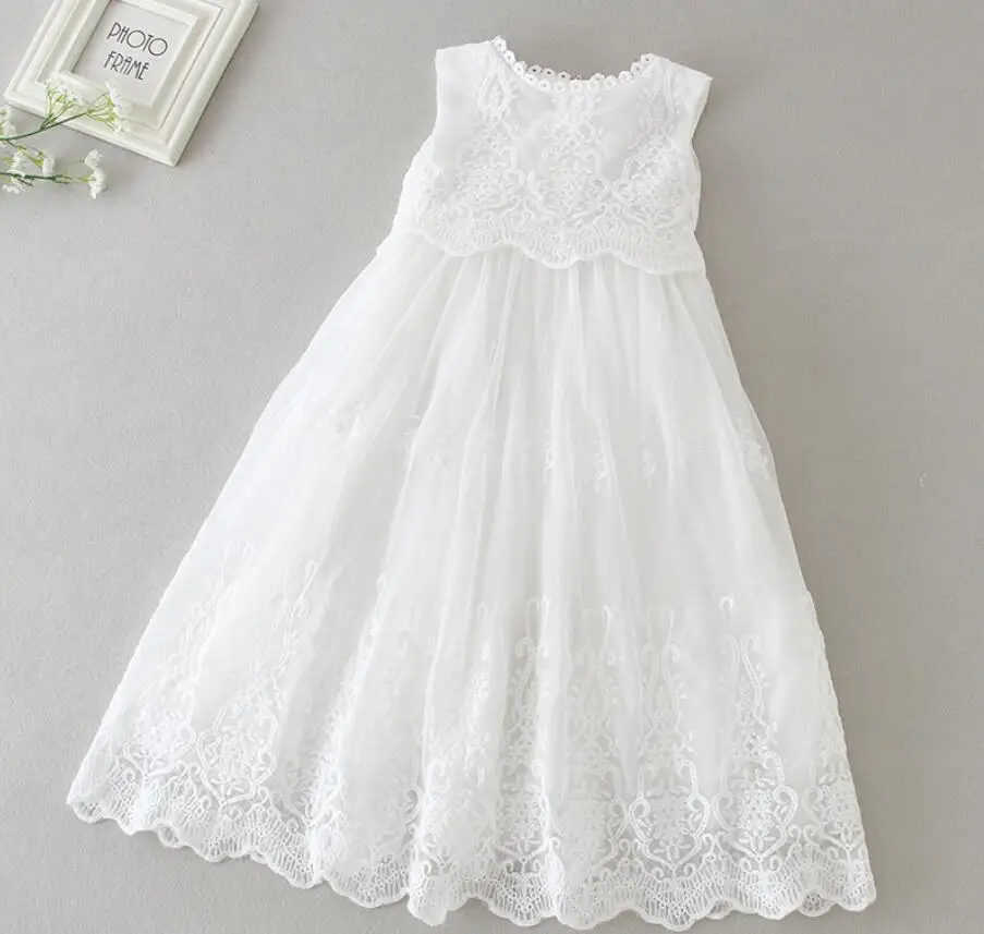 

2PCs per Set Baby Girl Baptism Dress White Infant Girl Lace Flowers Embroidery Christening Long Gown Hat 0-24Months