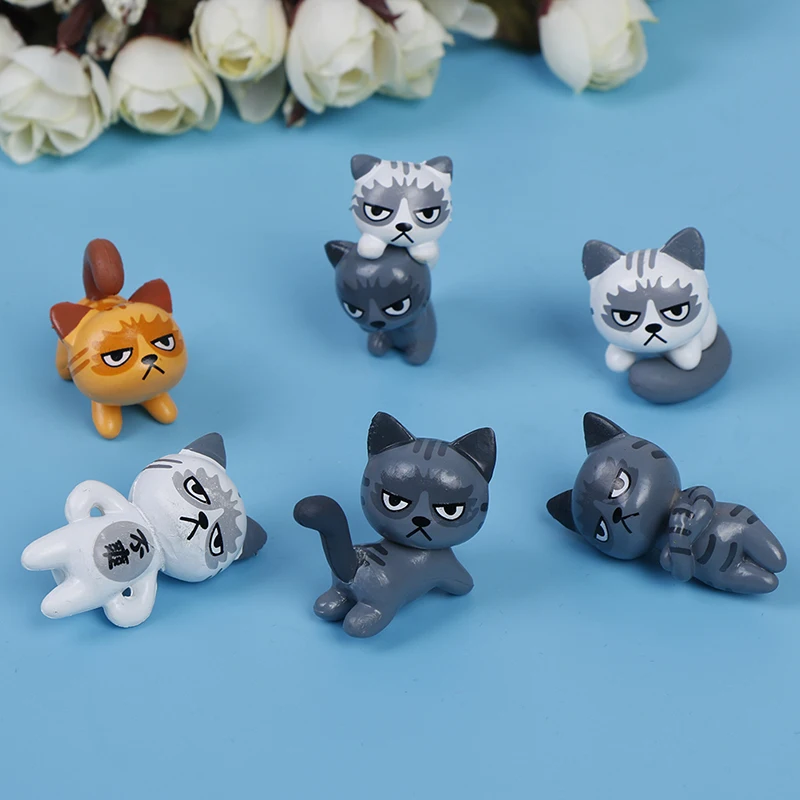 

6 Pcs/set Angry Cat Unhappy Animal Small Statue Mini Figurine Crafts Ornament Miniatures Play House Car Desk DIY Toy Decor