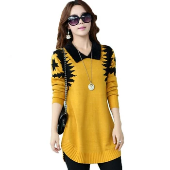 

Turn-Down Collar Sweater Dress Fashion Women Plus Size Pullover Basic Slim Wool Cashmere Sweater Knitwear LU342