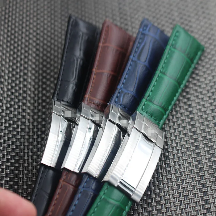 20mm Black Soft Genuine Leather Alligator Grain Watch Band Strap Calf Watchband