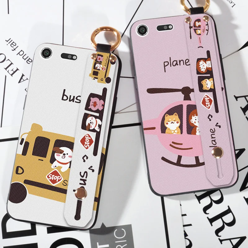 

Wrist strap Cartoon Cases For Sony Xperia XZ1 Compact XZ2 Piggy Puppy Couple Skin Cover For Sony Xperia M5 Z5 XZ Premium