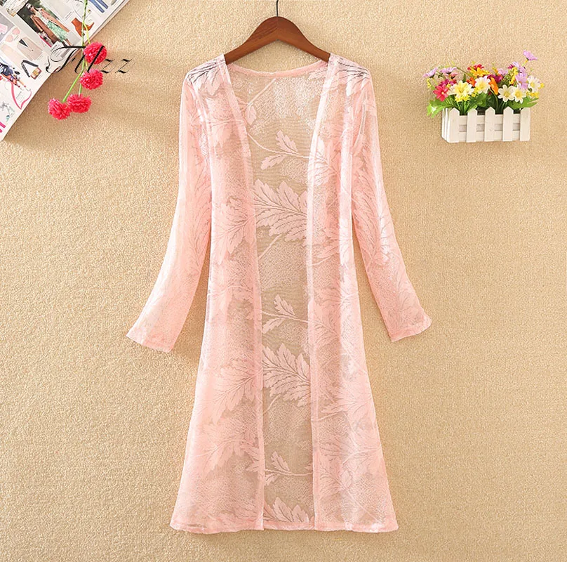 

Summer Lace Jacket Women New Slim Long Sleeved Floral Long Cardigan Ladies Plus Size 4xl White Thin Outerwear Casaco Feminina