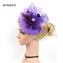 Фиолетовые Свадебные шляпы с оголовьем большие цветы со стразами вечерние аксессуары для волос шляпы для женщин trouw аксессуары SH15