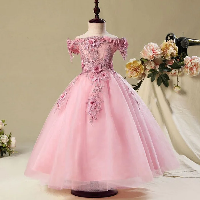 Детское фатиновое платье принцессы для девочек, первый праздник, Великолепное Кружевное бальное платье, платья для маленьких девочек на свадьбу, праздничные костюмы для детей возрастом от 1 года до 12 лет - Цвет: Photo Color