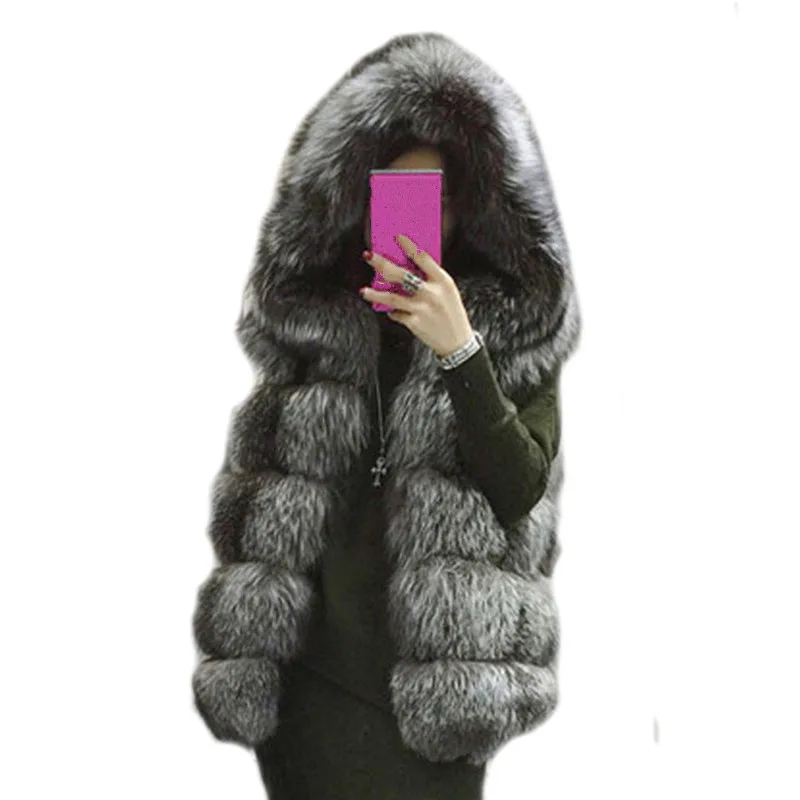 Lisa Colly, Женское зимнее пальто, пальто, теплый жилет из искусственного меха, пальто с капюшоном, в полоску, средней длины, меховой жилет из искусственного лисьего меха, жилет, куртка