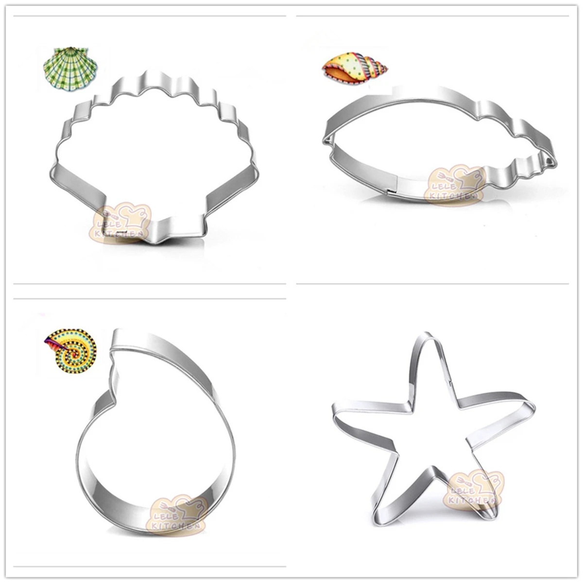 4 Pieces Packed of Marine life Stainless Steel Cookie Biscuit Cutters DIY Moldscutter mold