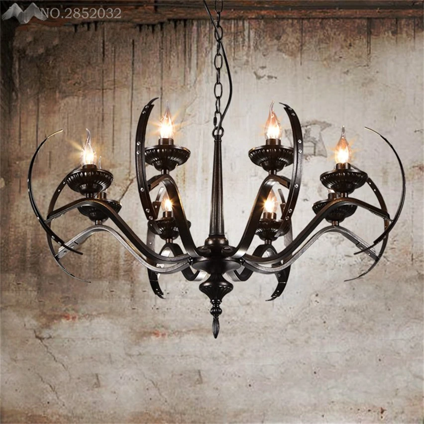 

JW American Loft Retro Personality Creative Candle Chandeliers Iron Chandeliers for Living Room Restaurant Bar Home Lighting