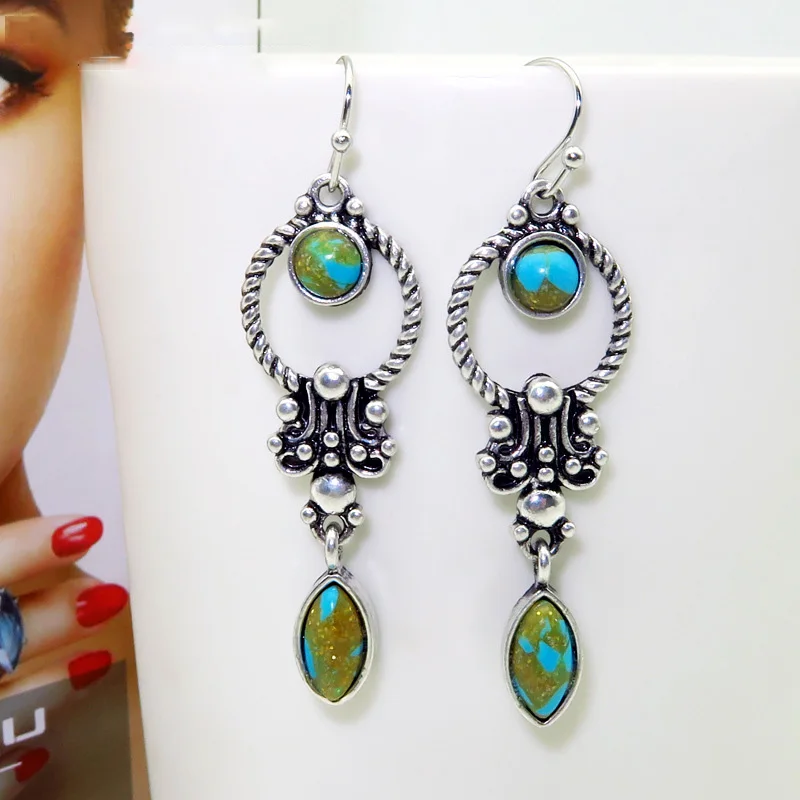 

HPXmas Vintage Howlite Bohemian style ethnic Natural Stone dangle Drop Earrings for Women females Party Jewelry C37