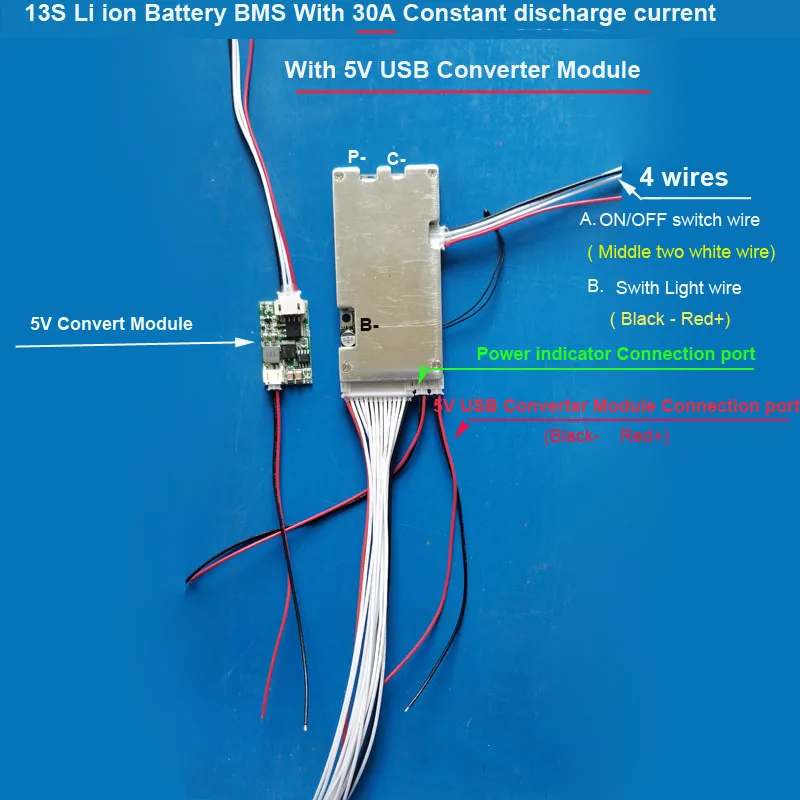 

48V Li Ion battery PCB board with 30A constant current and 5V USB output Module for 13S Li ion Battery of electric bike