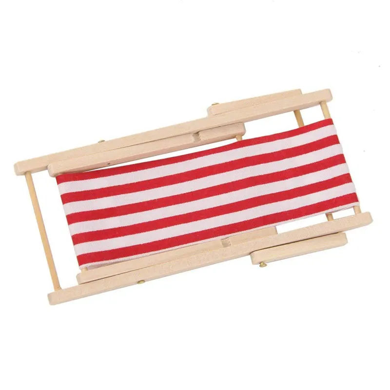 1:12 Scale Foldable Wooden Deckchair Lounge Beach Chair For Lovely Miniature For Small Dolls House Color In Green Pink Blue