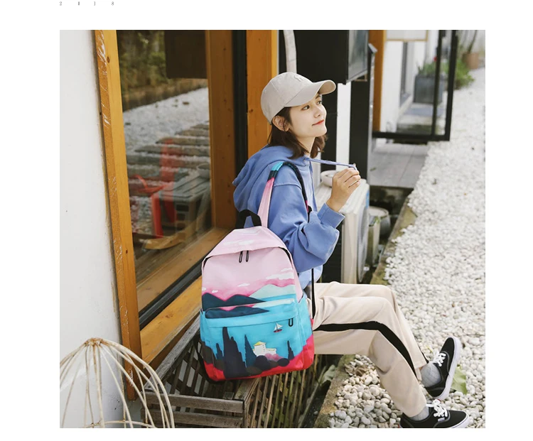 Menghuo Fresh Canvas Backpack Women Landscape School Bags for Teenagers Girls New Backpack Travel Bag Rucksack Mochilas Knapsack_34_07