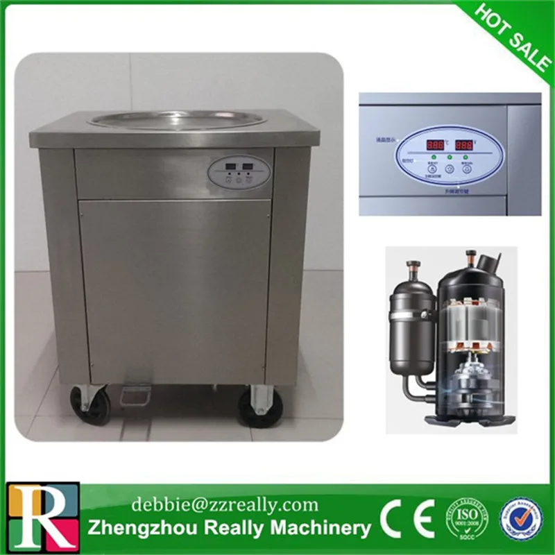 

single round pan fried ice cream machine with Janpan compressor 48 cm diameter pan fried ice cream roll machine for sale