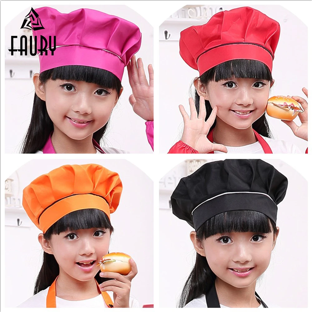 Gorro Chef para niños y niñas, bonito gorro para hornear, servicio de comida, gorras de trabajo de cocina, Top plisado sólido, pintura, venta al por mayor|Accesorios| AliExpress