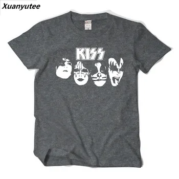 

Xuanyutee European American Rock KISS Band T-shirt Men Cotton O-neck Short Sleeve Hip Hop Fans Short Sleeve Cotton T shirt Homme