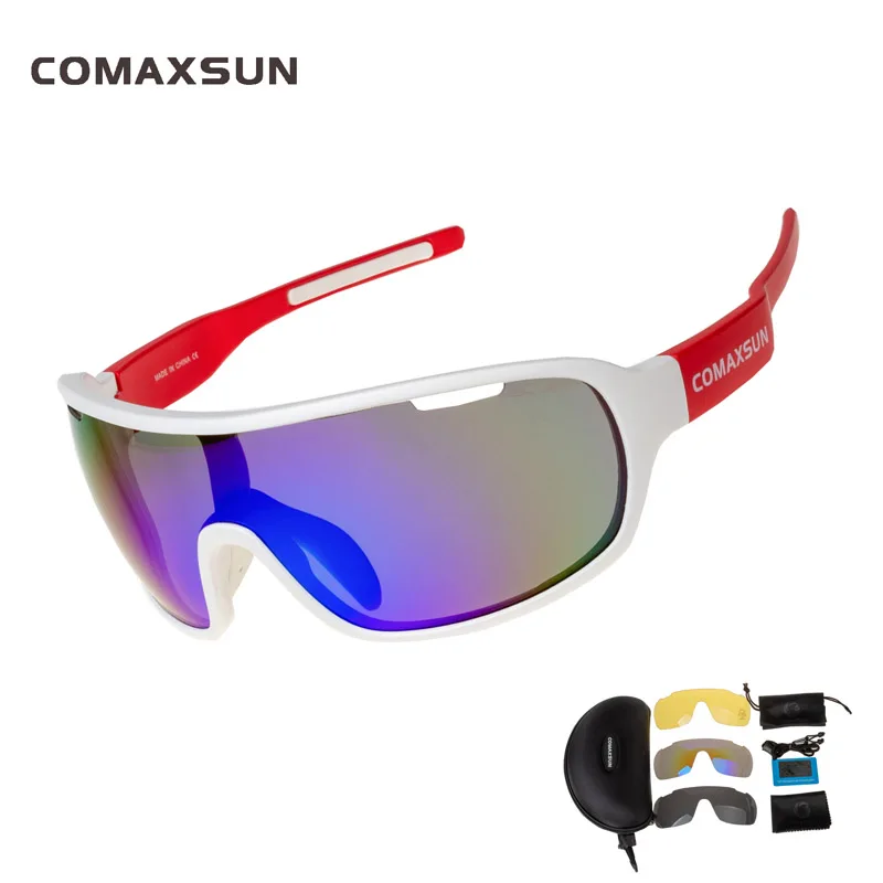 White Red COMAXSUN поляризационные велосипедные очки для езды на велосипеде защитные очки для вождения, рыбалки, спорта на открытом воздухе солнцезащитные очки UV 400 3 линзы - Цвет: White Red