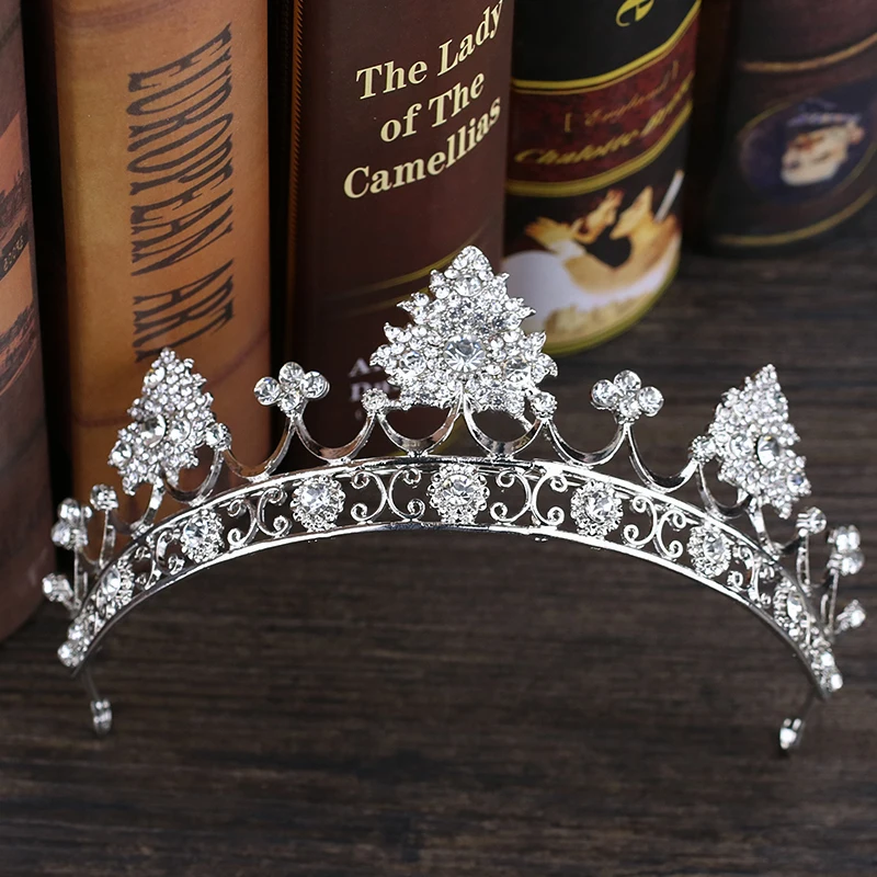 Trendy Silver Crowns Crystal Rhinestone Bridal Hair Jewelry Queen