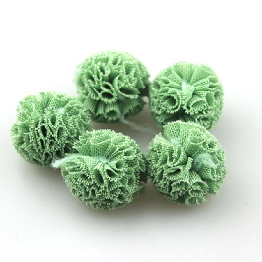 grass green 25 мм 15 шт./пакет кружевное платье с цветочным рисунком грязный помпон DIY Модный Милый Цветок помпонами шарики для волос для брелок для ключей шляпа сумки волос шарфы - Цвет: grass green