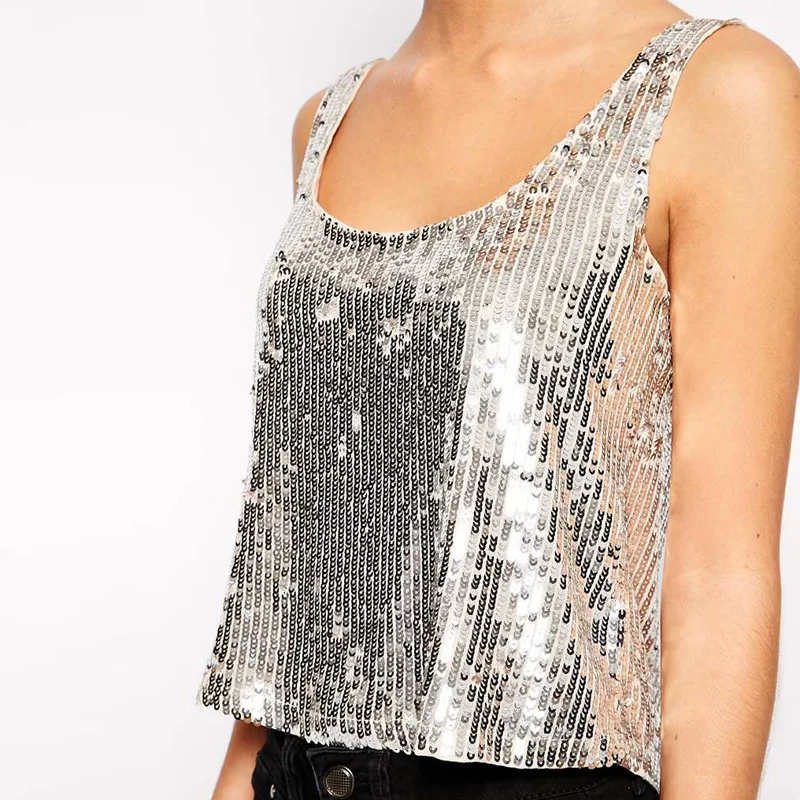 silver sequin vest top