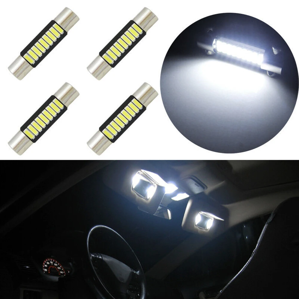 

4 Pcs White Wedge Light LED Bulb Super Bright 4014 9SMD Reading Lights Interior Lamp 29MM 31MM Car Styling Festoon