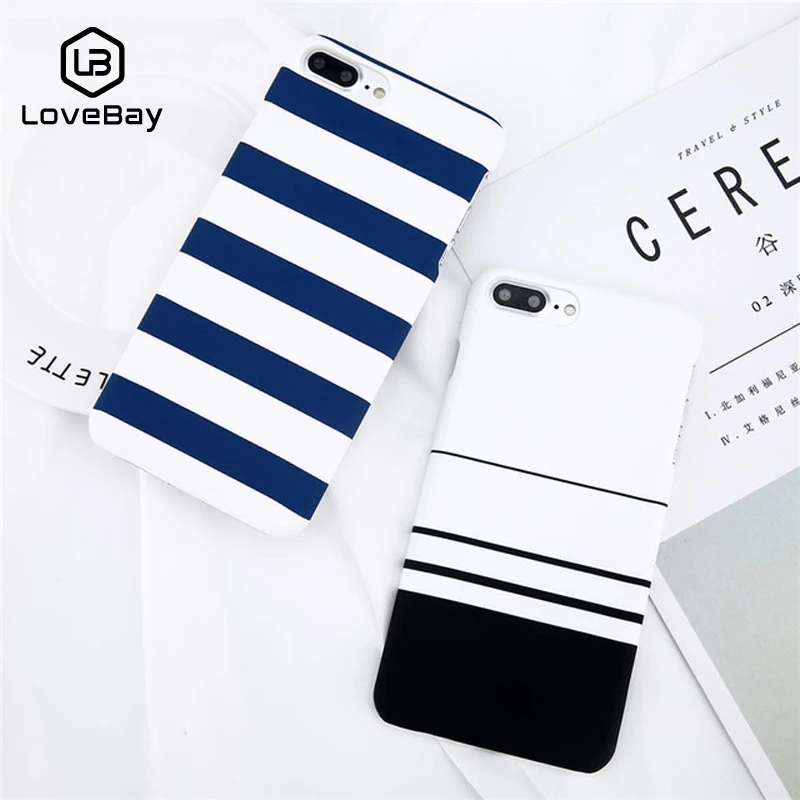 

Lovebay Phone Case For iPhone X XR XS Max 8 7 6 6s Plus 5 5s Fashion Black and White Stripes Hard Plastic Protect Cover Cases