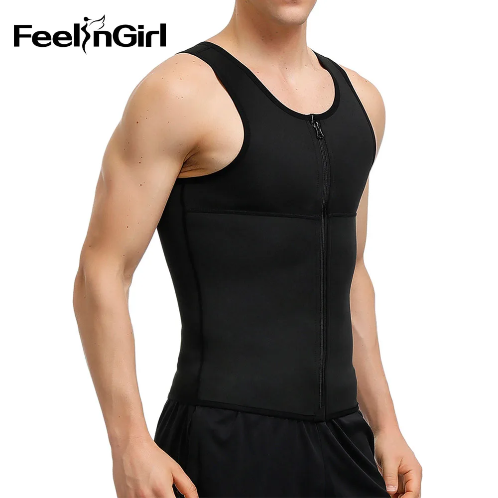 FeelinGirl Men's Slimming Body Shapewear Zip Hooks Corset Vest Shirt Control Slim Waist Trainer Vest Large Size