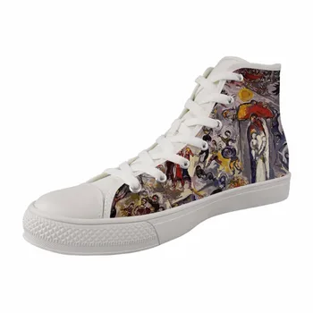 

Women High Top Fashion Casual Style Canvas Vulcanized Shoes Girls White Breathable Lace-up Sneakers Painting Of Marc Chagall