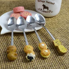 4pcs/lot Korean Bread Designed Metal Spoons Set Salad Dessert Cake Ice Cream Spoon Kitchen Stainless Steel Coffee Tea Spoons