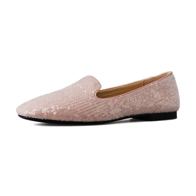 pink loafers Модные женские блестящие Мокасины с блестками; Женские Повседневные слипоны с квадратным носком; женские розовые лоферы на плоской подошве; мокасины; zapatos - Цвет: pink loafers