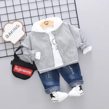 

Toddler Baby Girls Boys Clothing Sets Autumn Striped Coats T Shirt Jeans Casual Kid Child Infant Clothes Suits