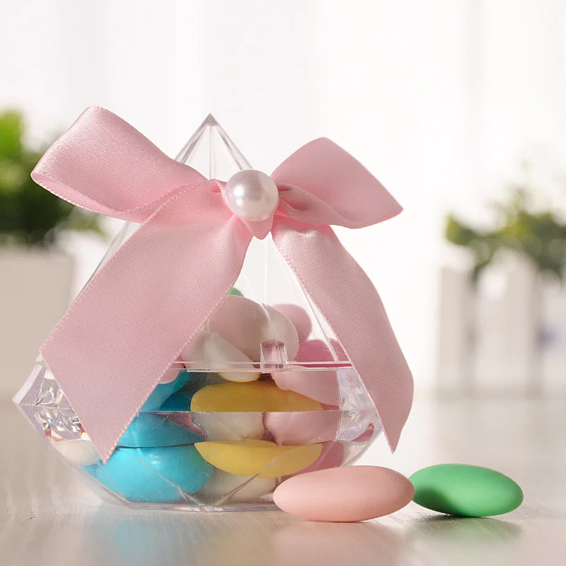 

Wedding Decoration Jewelry Ring Box with Bowknot Clear Diamond Shape Candy Flower Boxes for Birthday Party Anniversary