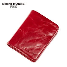 EMINI HOUSE Vintage Oil Wax Genuine Leather Wallet Women Luxury Brand Coin Purse Mini Travel Wallet Womens Wallets And Purses