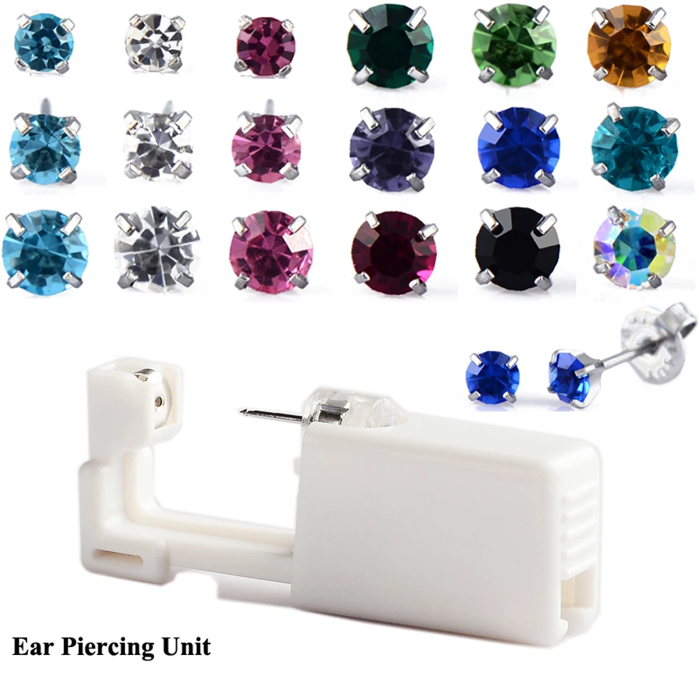 

1Unit Disposable Device Machine Tools Piercing NO PAIN Safety Sterlised Easy Ear Piercer Sterile Bezel Zircon Crystal Ear Stud