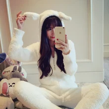 Pique japonês inverno camisola das mulheres orelhas de coelho com capuz pijamas conjunto pijamas pijamas pijamas terno loungewear