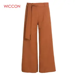 WICCON женские широкие шифоновые брюки с высокой талией брюки черные коричневые однотонные офисные брюки длинные брюки лето весна брюки 2019