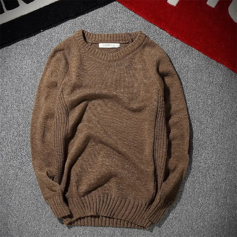 MRMT Brand Men's Sweater Elbow Corduroy Patch Retro Solid Color Round Neck Pullover Sweater for Male Sweater