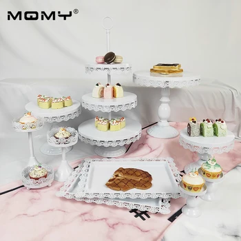 

Wholesale 11 Pcs Set Wedding Gold White Pink Tray Metal 3 Tier Plate Fruit Crystal Vintage Round Birthday Wedding Cake Stand