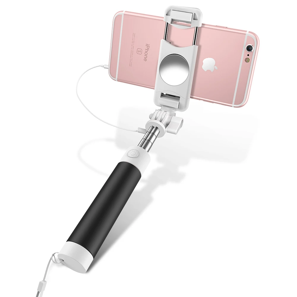 Black Мини селфи палка для iPhone samsung huawei Xiaomi Мобильный телефон 3,5 мм AUX Универсальный складной штатив-зеркало проводной монопод для селфи - Цвет: Black