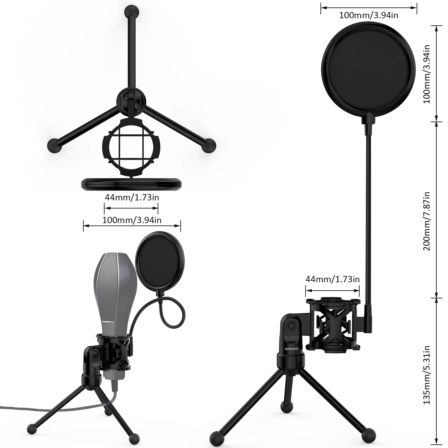 Ammoon мини настольный микрофон Стенд с подвесом штатив держатель микрофона Поп фильтр для студии запись вещания пение