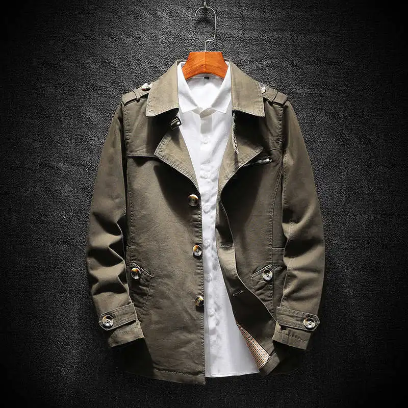 army green Модный мужской Тренч, куртка весна-осень, длинное повседневное пальто, Мужская однобортная тонкая ветровка, новая мужская верхняя одежда, брендовая одежда - Цвет: army green