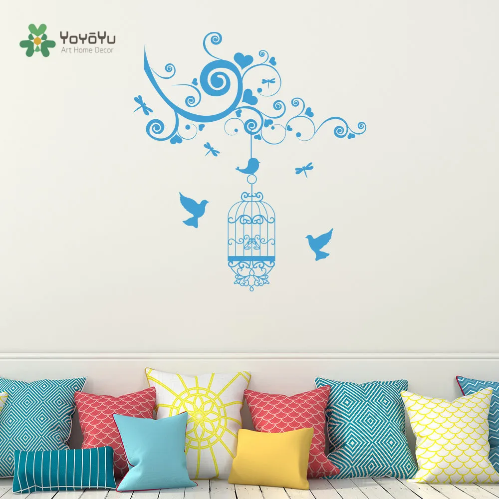 

YOYOYU Vinyl Wall Decal Flower Rattan Exquisite Bird Cage Simple Art Removable Home Decoration Stickers FD295