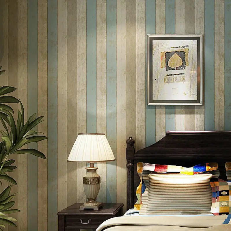 

Vintage Country Wood Texture Stripes Non-Woven Wallpaper Sound-proof Washable Wallpaper Mural Diningroom Room Wall paper