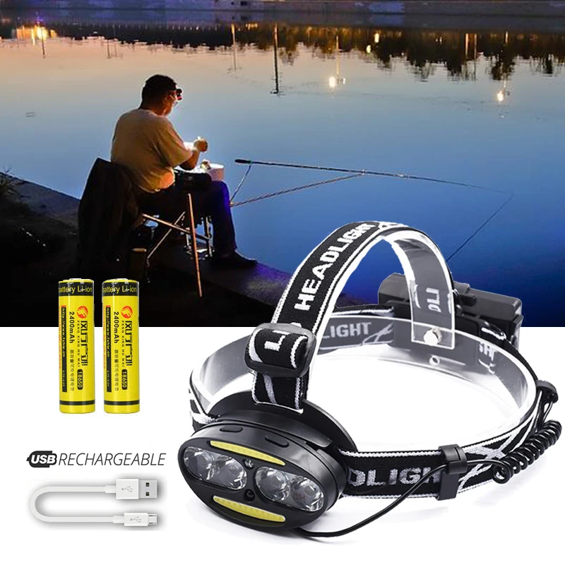 

Flashlight 4*T6 2*COB LED Headlamp Headlight Rechargeable 18650 Sensor 50000lm USB Lantern For Hunting Fishing Camping Head Lamp