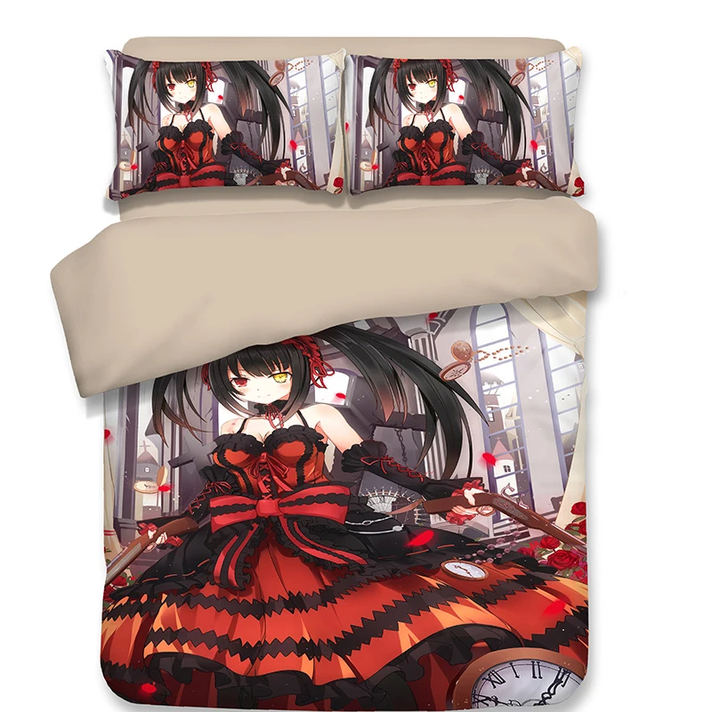 Рисунок японского Аниме Tokisaki Kurumi комплекты постельного белья Красная принцесса стиль пододеяльник наволочки