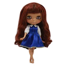 Blyth 1/6 кукла телесного цвета, длинные волнистые каштановые волосы с челкой, темно-кожа, розовый рот, 30 см, подходит для самостоятельного подарка No.230BL0362