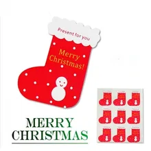 180 шт/партия красные рождественские носки "Счастливого Рождества" Печать стикер чашка подарок наклейка на коробку выпечки пакет торт коробка украшения стикер