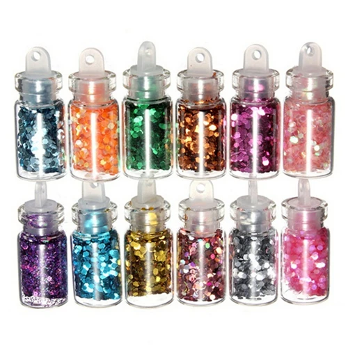

12 Bottles Hexagon Acrylic Shimmer Nail Glitter Powder Dust Decoration Nail Art Spangles Beautful Nail Sequins 12 Colors