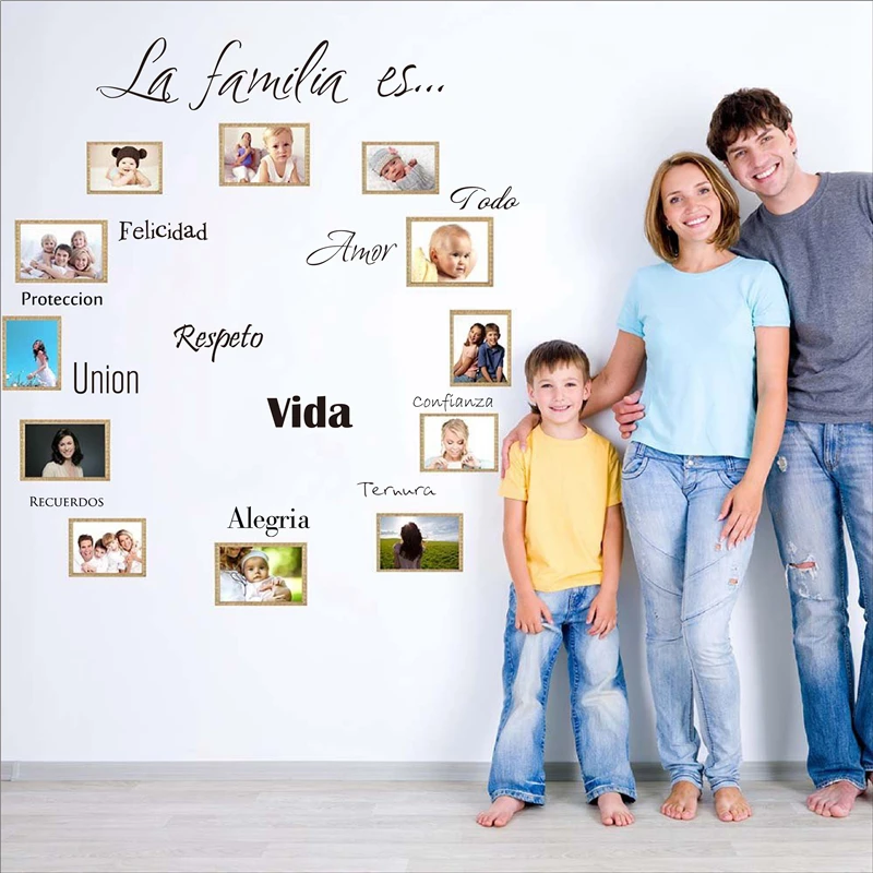 Испанские настенные художественные наклейки La Familia Es Виниловые Надписи слова, Цитата Наклейка Фреска для украшения для фоторамки