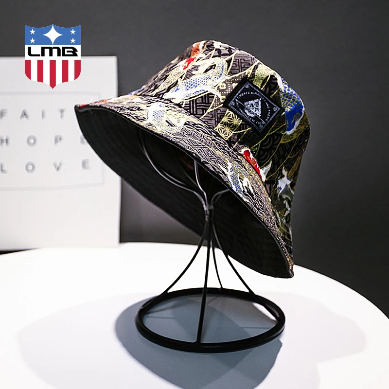LMB Fish Pattern Embroidery Vintage Cotton Men Fisherman Hats Casual ...