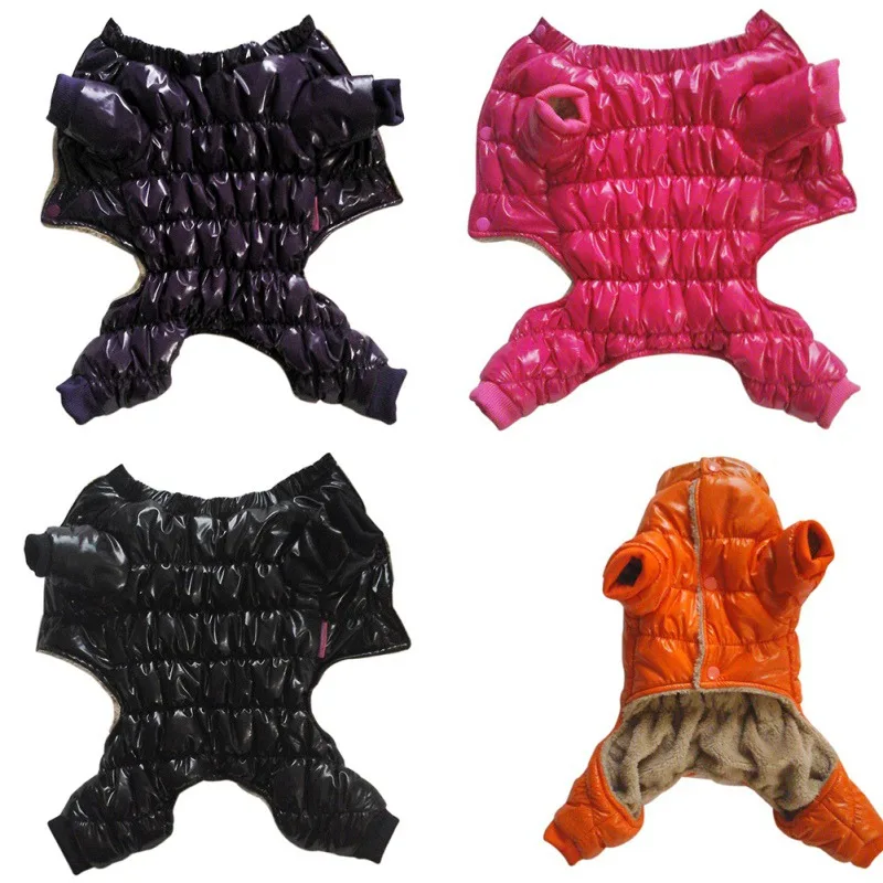 Зимняя одежда для собак, мягкая флисовая подкладка, сплошной цвет, теплый комбинезон для щенка, пальто для питомца, четыре фута, осенняя зимняя одежда